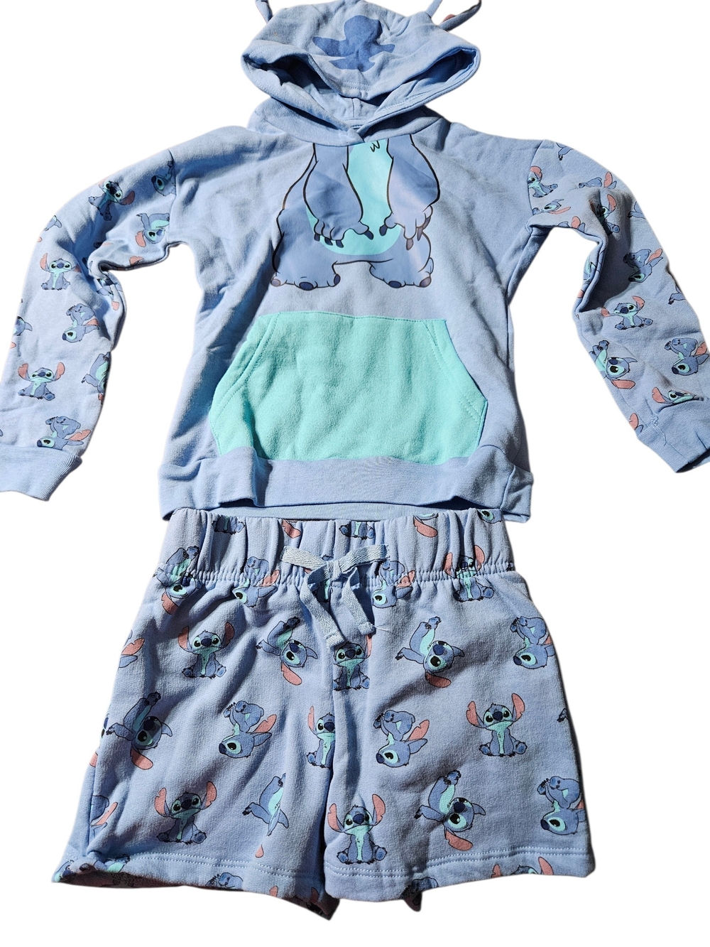 Disney Light Blue & Mint Stitch Hoodie and Shorts Pajama Set